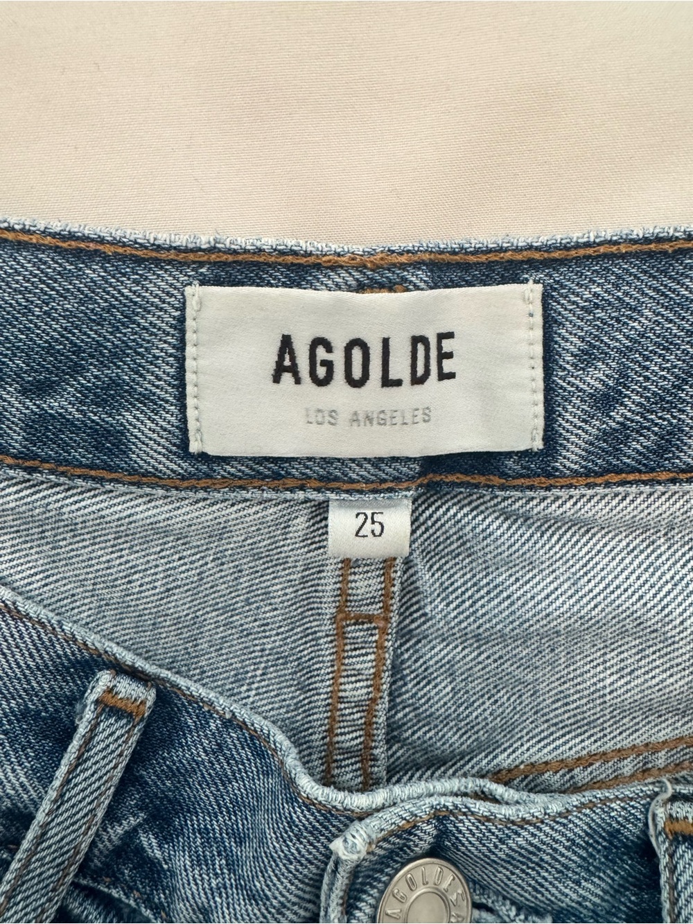 Agolde Light Blue Frayed Hem Denim Shorts - Picture 4 of 5